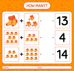 How many counting game with sock. worksheet for preschool kids, kids activity sheet