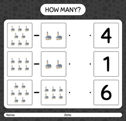 How many counting game with church. worksheet for preschool kids, kids activity sheet
