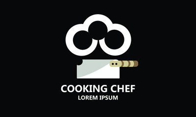 LOGO ILLUSTRATION WITH A CHEF HAT CONCEPT CONSISTING OF 3 CIRCLES AND A KNIFE WHICH MEANS A LEADING CHEF WITH COOKING SKILLS
