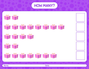 How many counting game with gift box. worksheet for preschool kids, kids activity sheet