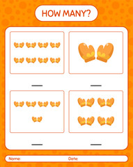 How many counting game with glove. worksheet for preschool kids, kids activity sheet