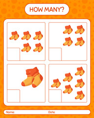 How many counting game with sock. worksheet for preschool kids, kids activity sheet