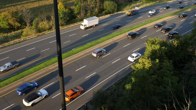 Evening commute with traffic on the Don Valley Parkway. Toronto.