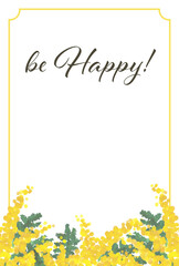 水彩タッチのミモザ ポストカードテンプレート（be happy!）