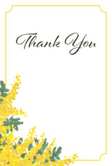 水彩タッチのミモザ　ポストカードテンプレート（thank you）