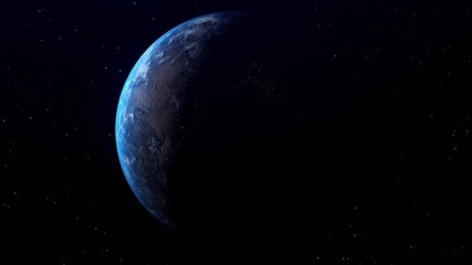 Planet earth globe view from spaceflight with realistic earth surface from space and world map as...