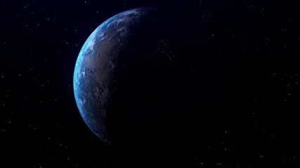 Foto op Canvas Planeet aarde wereldbol uitzicht vanuit ruimtevlucht met realistisch aardoppervlak vanuit de ruimte en wereldkaart zoals in het oogpunt van de ruimte. Elementen van deze afbeelding geleverd door NASA planeet aarde en ruimte. © Summit Art Creations