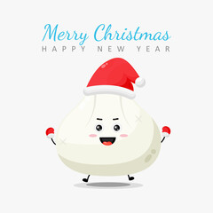 Merry christmas and happy new year greeting card with dumpling character