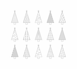 Christmas tree thin line icons set. Stylized fir tree linear icons. Collection of christmas tree related line icons on white. Flat. Vector