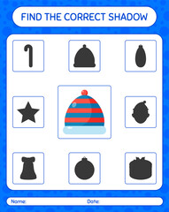 Find the correct shadows game with beanie. worksheet for preschool kids, kids activity sheet