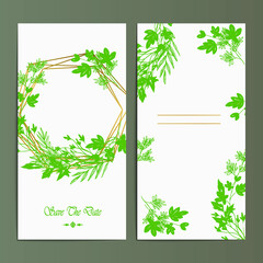 Wedding invitation card template with line art floral