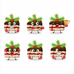A sporty slice of pudding cake christmas boxing athlete cartoon mascot design