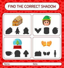 Find the correct shadows game with christmas icon. worksheet for preschool kids, kids activity sheet
