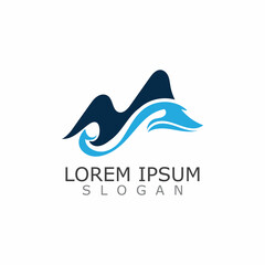 Mountain of Nature River logo simple adventure vector design template