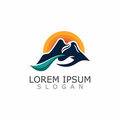 Mountain of Nature River logo simple adventure vector design template