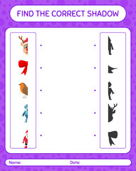 Find the correct shadows game with christmas icon. worksheet for preschool kids, kids activity sheet