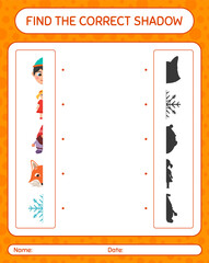 Find the correct shadows game with christmas icon. worksheet for preschool kids, kids activity sheet