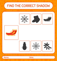 Find the correct shadows game with santa's sleigh. worksheet for preschool kids, kids activity sheet