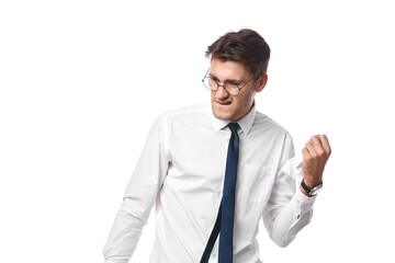 man in white shirt with tie office emotions studio lifestyle