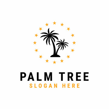 Palm Tree With Circular Star Logo Design Vector