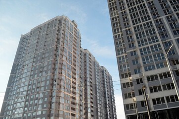 Fototapeta na wymiar Modern residential area in Kiev. Exterior. Streets,buildings. 