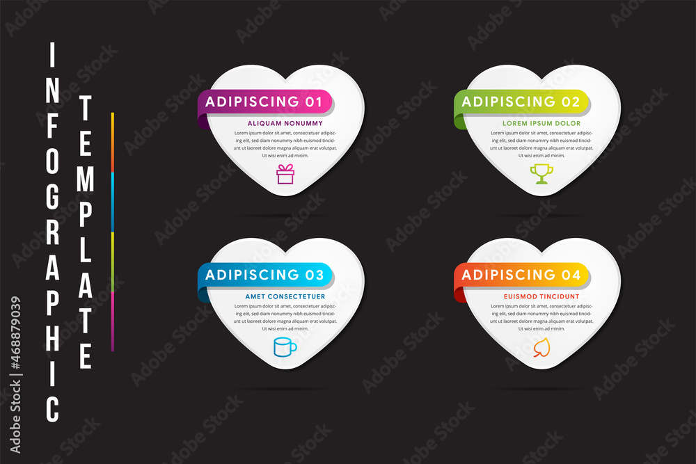 Poster abstract 3d digital illustration infographic. basic shape is hearth with gradient white grey for bac