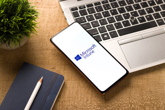 West Bangal, India - November 11, 2021 : Microsoft Intune logo on phone screen stock image.