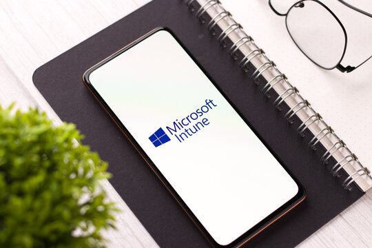 West Bangal, India - November 11, 2021 : Microsoft Intune logo on phone screen stock image.