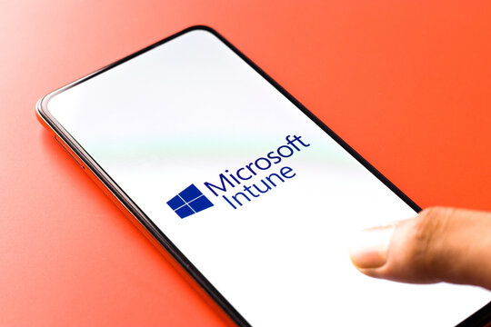 West Bangal, India - November 11, 2021 : Microsoft Intune logo on phone screen stock image.