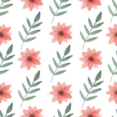 Hand-drawn watercolor flower seamless pattern