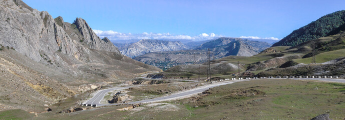 Fototapeta na wymiar Panorama of mountainous Dagestan on a September day. Russian Federation
