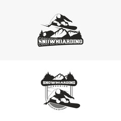 Silhouette snowboarding logo vector illustration or emblem template
