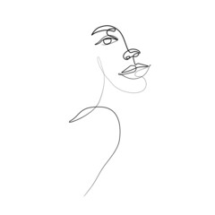Minimalistic Female Face One Line Drawing. Linear Woman Head. Female Face Modern Abstract Line Art Drawing. Vector Illustration.