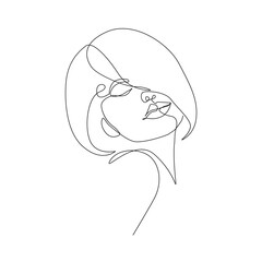 Continuous Line Drawing of Woman Head. Line Art Creative Concept Black Sketch Isolated on White Background. Female Fashion Illustration. Woman Face Abstract Drawing. Vector EPS 10
