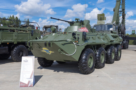 MOSCOW REGION, RUSSIA - AUGUST 25, 2020: Russian armored personnel carrier BTR-82A in the exposition of the international military-technical forum "Army-2020". Patriot Park