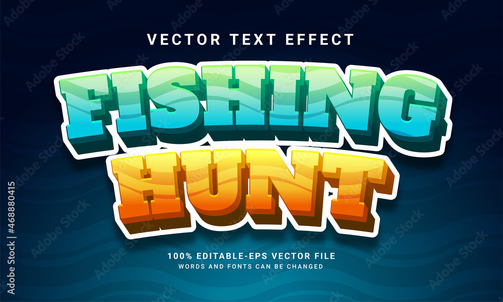 Poster fishing hunt 3d text effect, editable text style and suitable for game assets