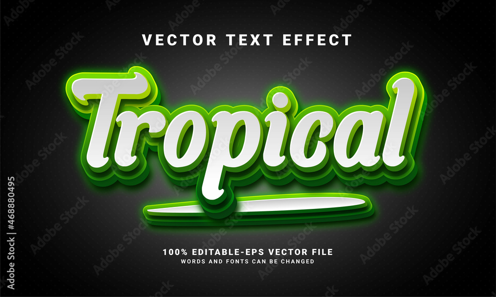 Wall mural tropical 3d text effect. editable text style and suitable for nature theme