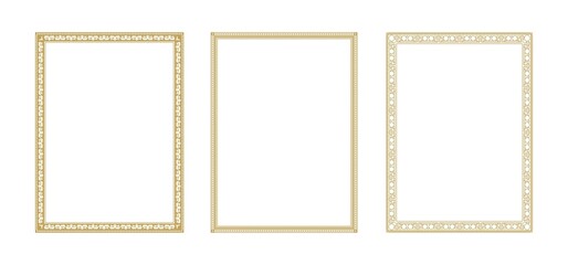 Decorative Ornament Square Frame Set. Simple Gold Line border for Photo, Certificate Design