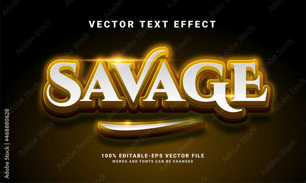Poster savage 3d text effect. editable text style effect and suitable for game assets with gold color theme