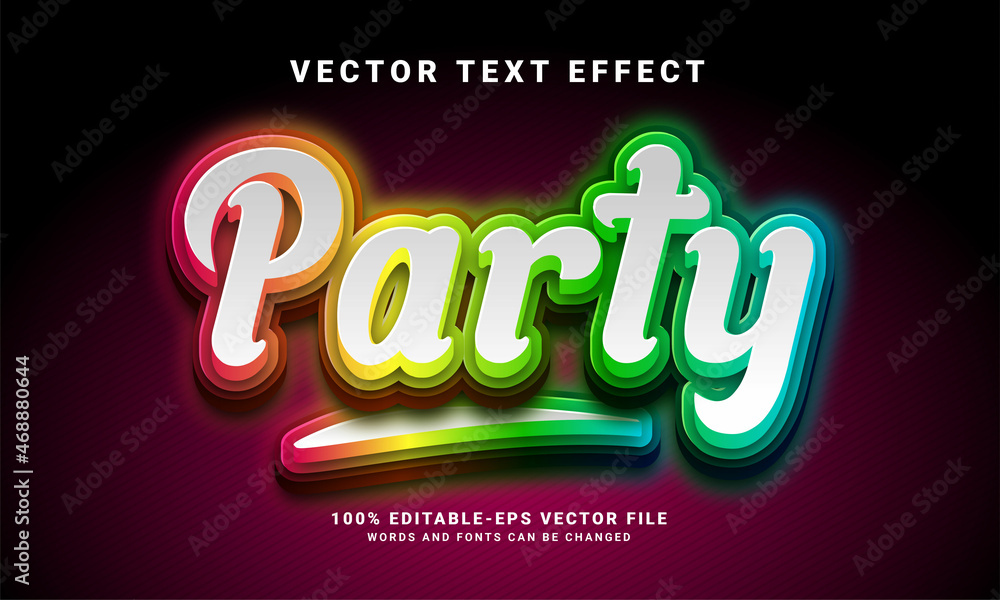 Aufkleber party 3d text effect. editable text style effect with light theme, suitable for party event needs .