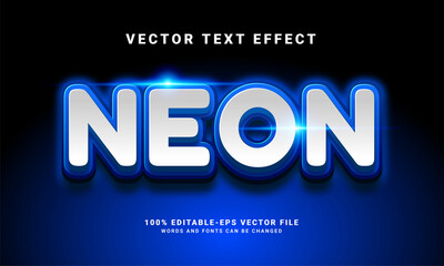 Neon 3D text effect. Editable text style effect with blue light color