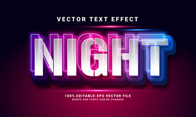 Night 3D text effect. Editable text style effect with colorful light theme, suitable for night event needs .