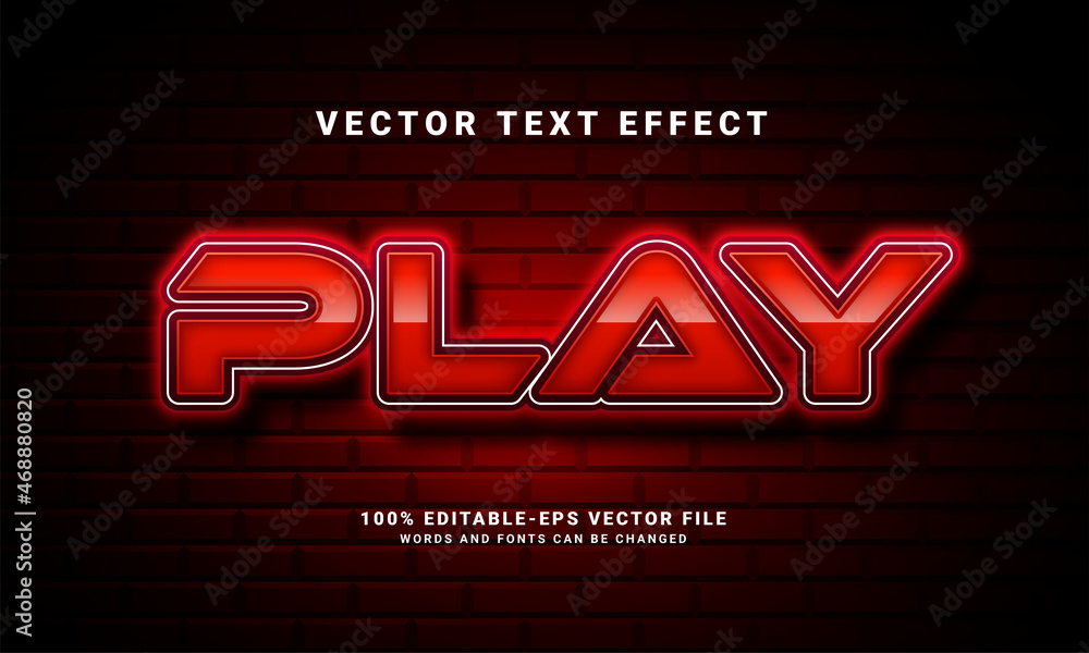 Poster red play 3d text effect. editable text style effect with colorful light theme. suitable for music or