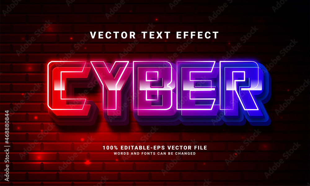 Poster cyber 3d text effect. editable text style effect with colorful light theme. suitable for night event
