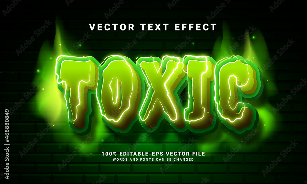 Aufkleber toxic 3d text effect. editable text style effect with green light theme.