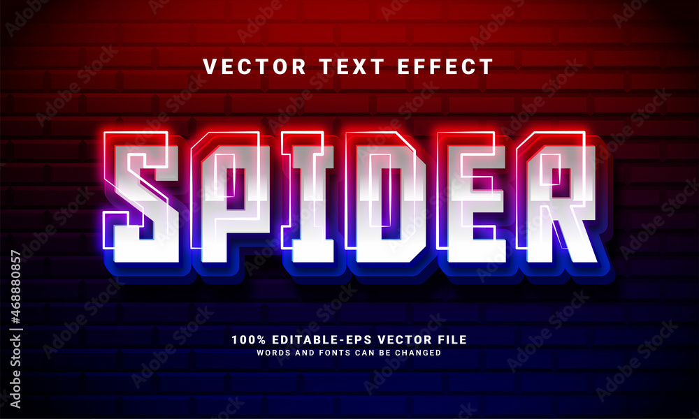 Poster spider 3d text effect. editable text style effect with colorful light theme. suitable for action her