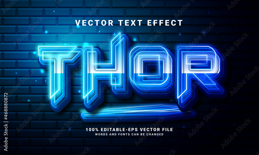 Poster thor 3d text effect. editable text style effect with blue light theme. suitable for action hero even