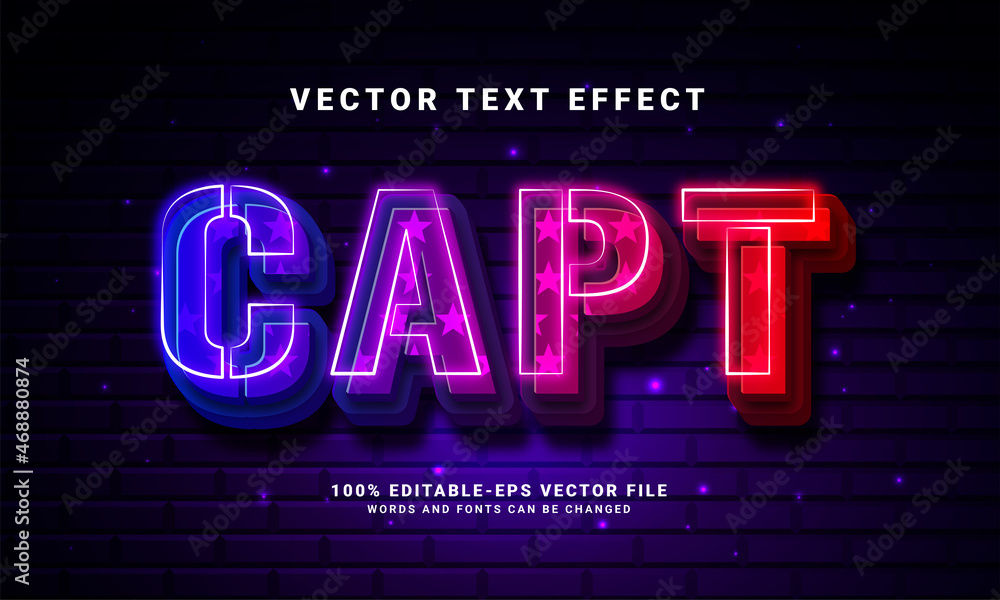 Poster capt 3d text effect. editable text style effect with colorful light theme. suitable for action hero 
