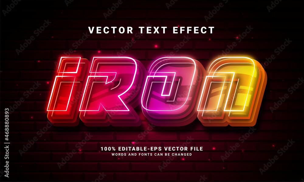 Poster iron 3d text effect. editable text style effect with colorful light theme. suitable for action hero 