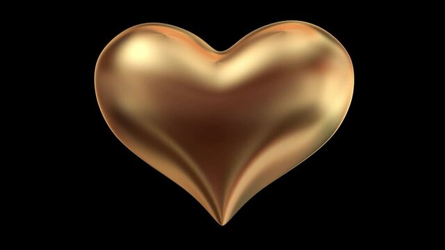 Golden colour heart shapes balloon in air on black background 4k footage, Valentines day balloon footage